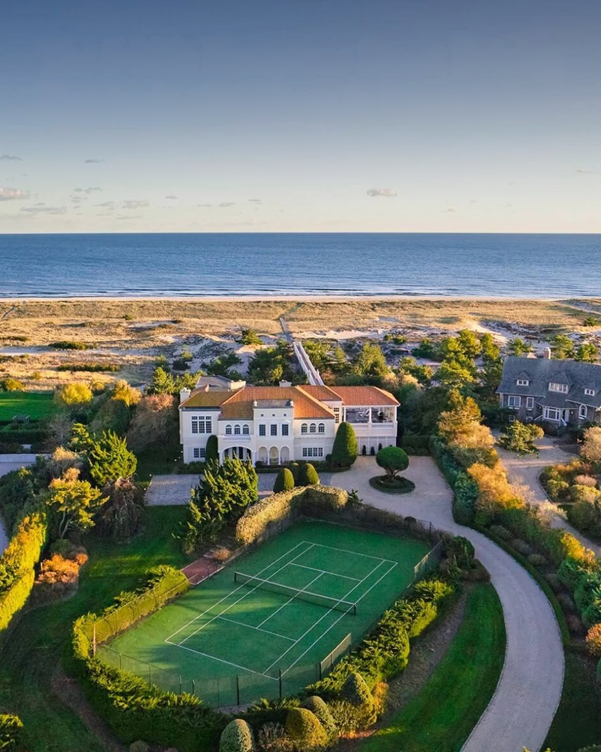 A beachfront Hamptons estate with tennis court and ocean views